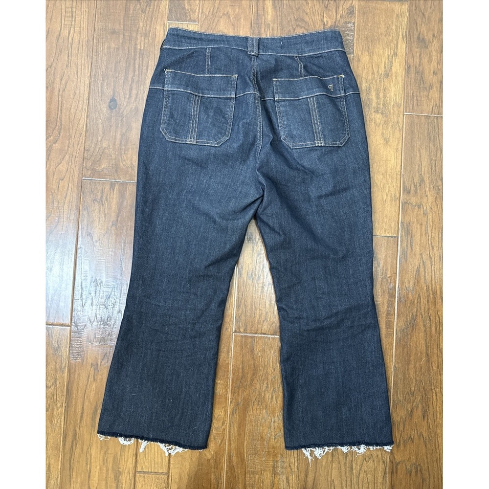 Anthropologie Pilcro Wanderer High Rise Crop Flare Jeans 32 Raw Hem Dark Wash - Picture 2 of 8